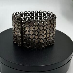 Vintage Wide Sterling Silver Chainmail Mesh 115g Ornate Clasp Statement Bracelet